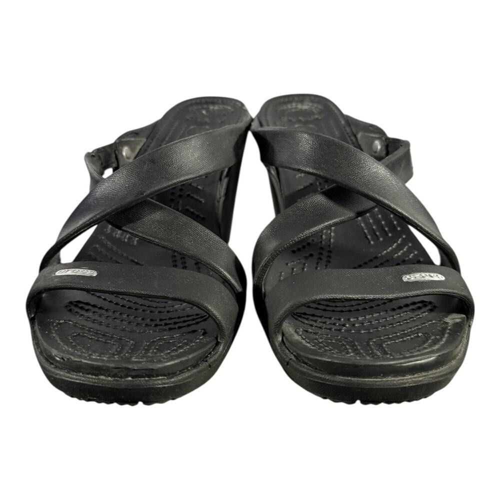 Crocs Women’s Heeled Sandals Black Croslite Comfort Slip-On W11 - Picture 2 of 8